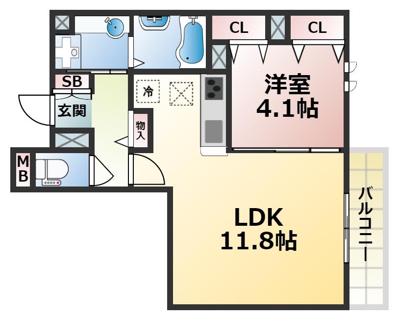 ローズクレール王子公園(1LDK/3階)の間取り写真