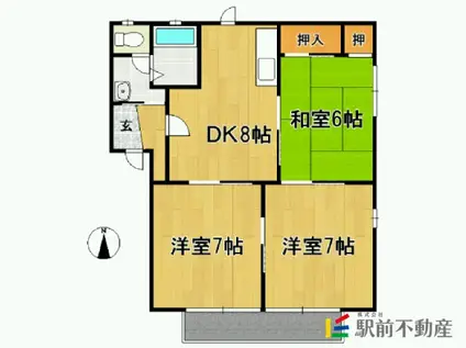 フォーレス六座町A(3DK/1階)の間取り写真