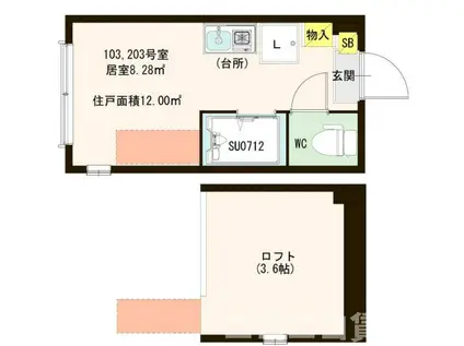 ハーモニーテラス泉町(ワンルーム/1階)の間取り写真