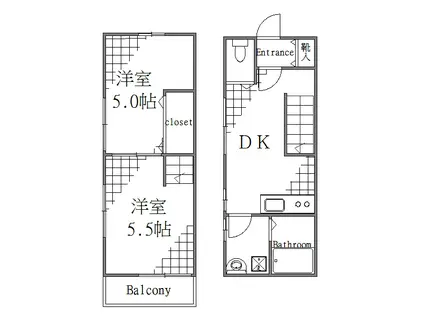 ジュネスII(2DK/1階)の間取り写真