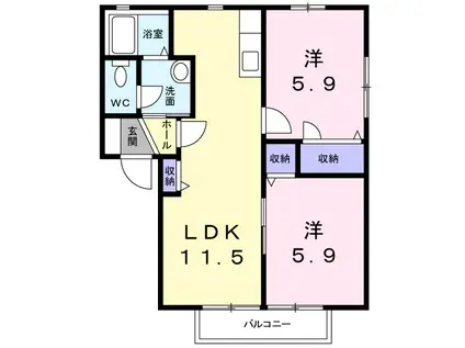 メゾン・リーヴB(2LDK/2階)の間取り写真