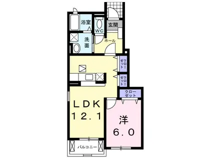 フレグランスA(1LDK/1階)の間取り写真
