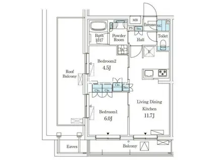 WAKABA VIEW APARTMENT(2LDK/4階)の間取り写真