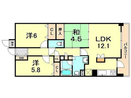 ダイアパレス三宮エスタシオ(3LDK/6階)の間取り写真