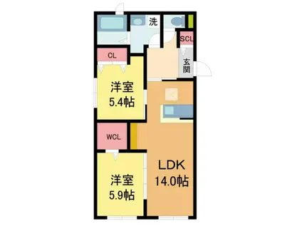 サザンエスト甲東(2LDK/1階)の間取り写真