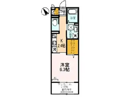 フローラル(1K/2階)の間取り写真