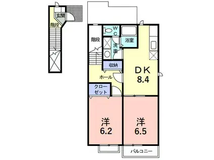 ア・ラ・モードA(2DK/2階)の間取り写真