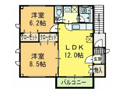 ドミール内浜(2LDK/2階)の間取り写真
