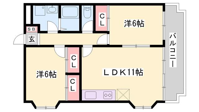 アクロポリスII(2LDK/2階)の間取り写真