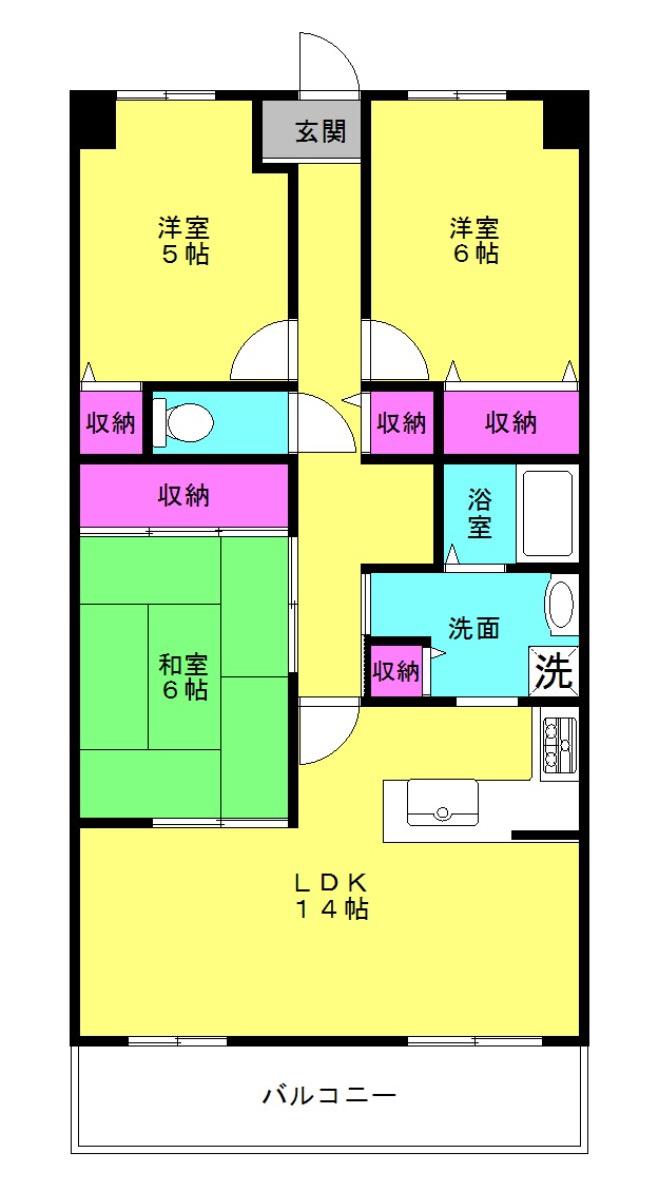 サンシティ本荘弐番館(3LDK/7階)の間取り写真