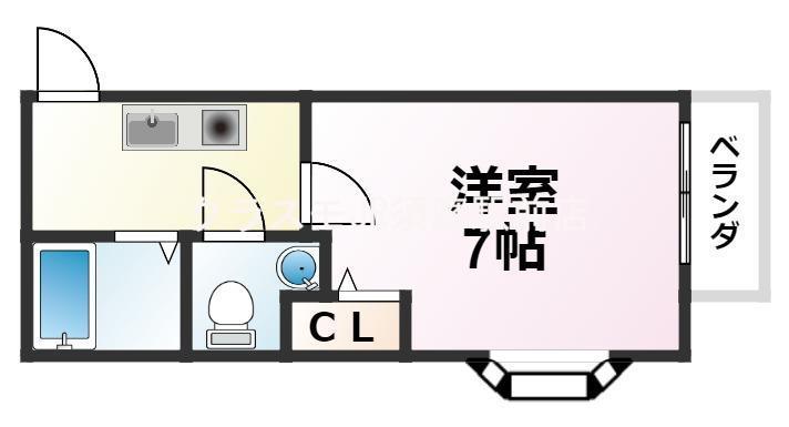 アメニティハイツ須磨寺(1K/2階)の間取り写真