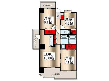 ベルドミール弐番館(3LDK/3階)の間取り写真
