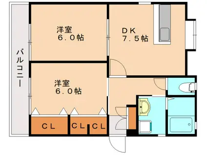 アメニコーポ A棟(2DK/2階)の間取り写真