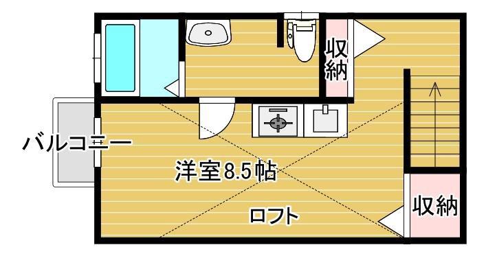 アミ鹿谷(ワンルーム/2階)の間取り写真