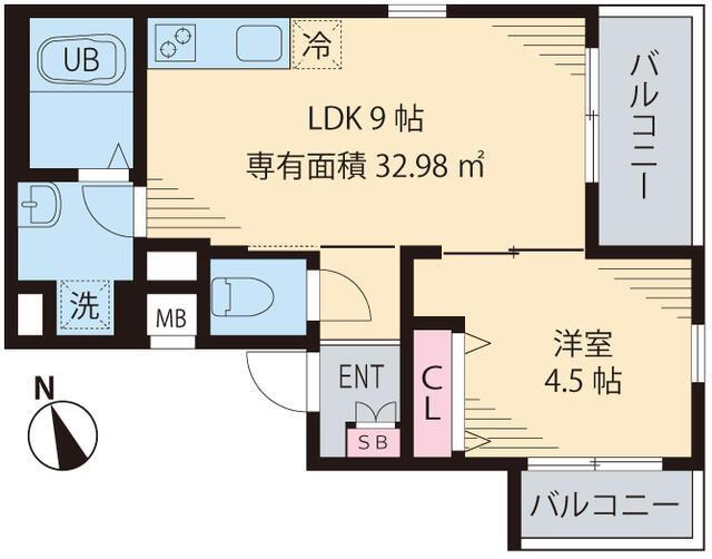 シャトル聖 小金井(1LDK/1階)の間取り写真