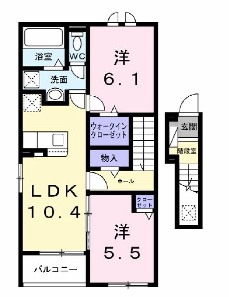 ファインブルク・K II(2LDK/2階)の間取り写真