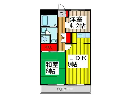 タナベハイツ(2LDK/4階)の間取り写真