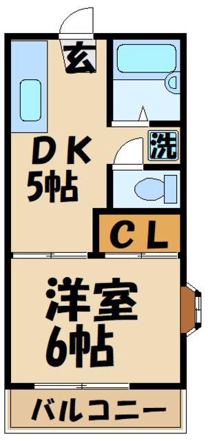 ファミーユ若葉B棟(1DK/2階)の間取り写真