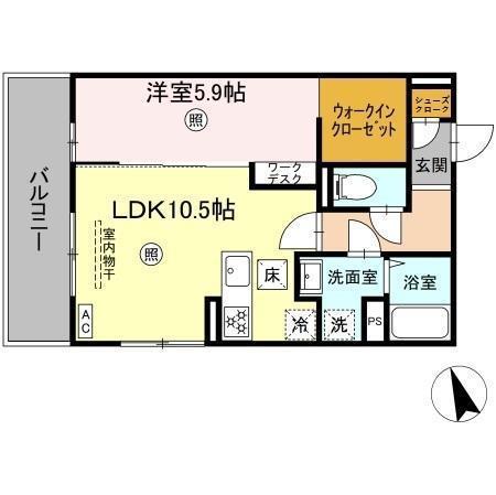 PREMILIFE須賀II(1LDK/1階)の間取り写真