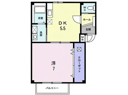 フロンテージII(1DK/2階)の間取り写真