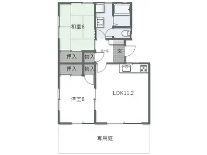 ウエストリバースB棟(2LDK/1階)の間取り写真
