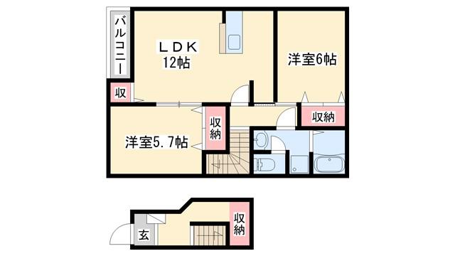 LITTLE BIRD(2LDK/2階)の間取り写真