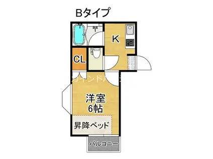 リヴァー住之江B棟(1K/3階)の間取り写真