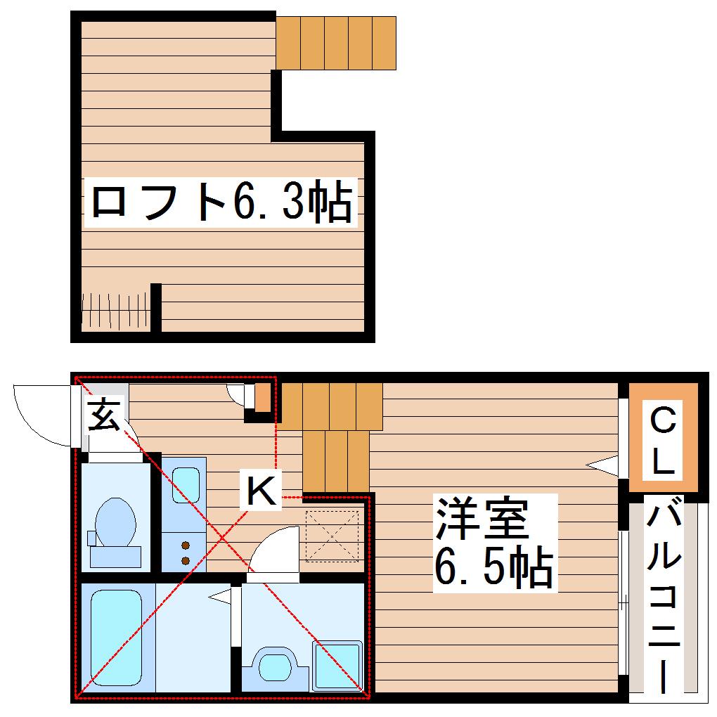 若林ベース(1K/2階)の間取り写真