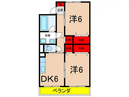 ハイツウッドワン(2DK/3階)の間取り写真