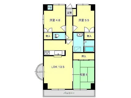 マンゲンマンション(3LDK/4階)の間取り写真