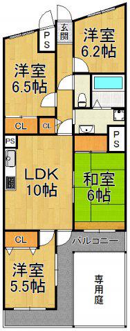 夙川リンデンハイム(4LDK/1階)の間取り写真