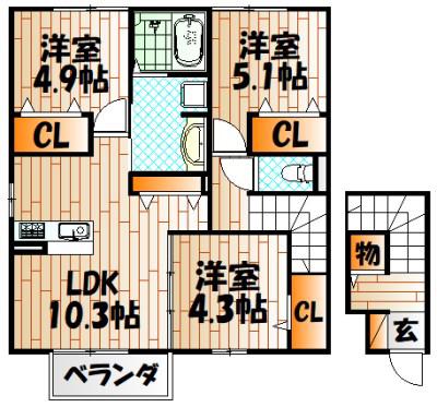 D-ROOM上二十町(3LDK/2階)の間取り写真