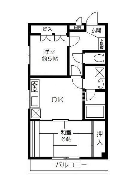 アシュレ双葉町(2DK/3階)の間取り写真