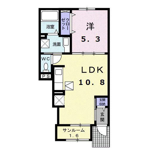 スール ソレイユ ココル I(1LDK/1階)の間取り写真