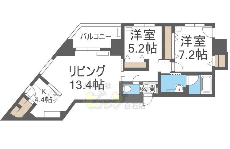 グランメールアサヒVII(2LDK/9階)の間取り写真