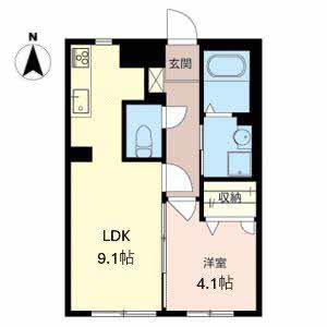 オークス八木北(1LDK/1階)の間取り写真