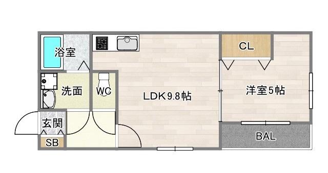 ミカーサ阿倍野昭和町(1LDK/3階)の間取り写真