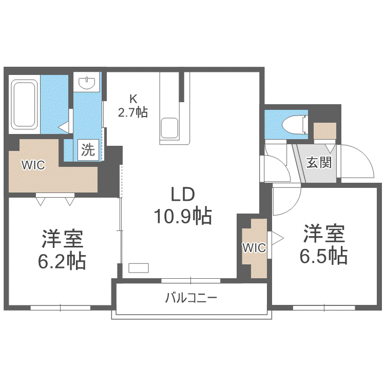 ノーブルビスタ麻生(2LDK/1階)の間取り写真