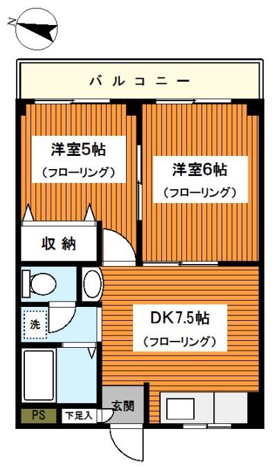 グリシーヌ(2DK/2階)の間取り写真