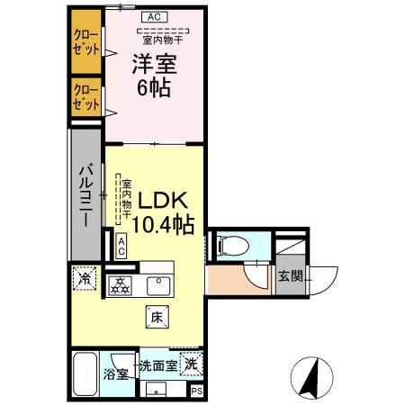 ドムスクレスト湘南台(1LDK/1階)の間取り写真