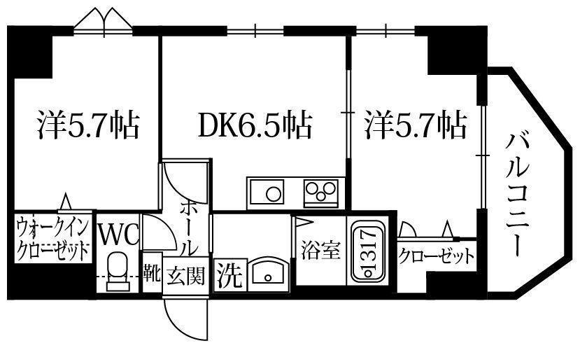 POND MUM・HAKATA(2DK/6階)の間取り写真