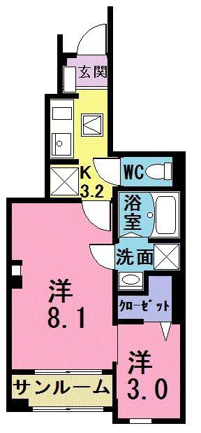 JR川越線 南古谷駅 徒歩12分 3階建 築7年(2K/1階)の間取り写真