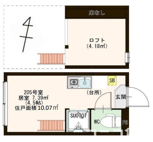 ハーモニーテラス西ヶ原(ワンルーム/2階)の間取り写真