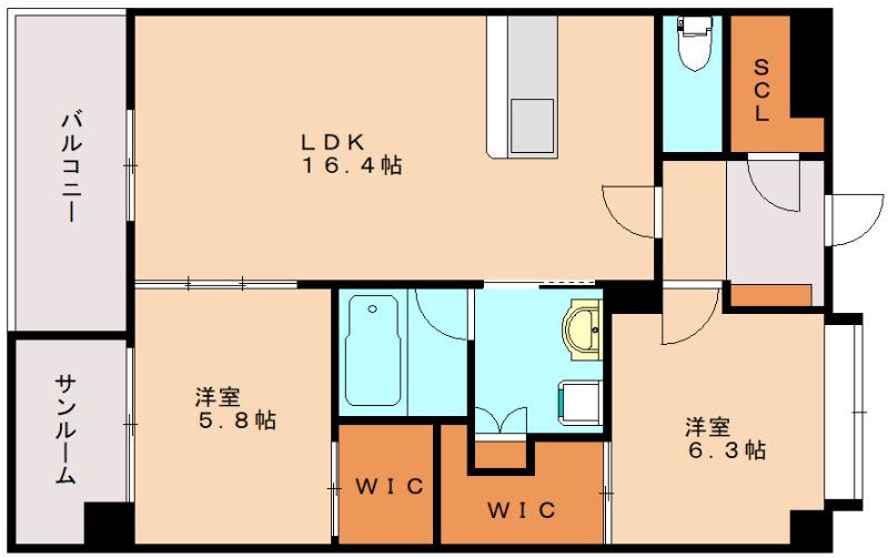 ライフ姪の浜(2LDK/2階)の間取り写真