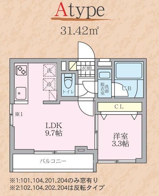 モンテ・マミネット(1LDK/2階)の間取り写真
