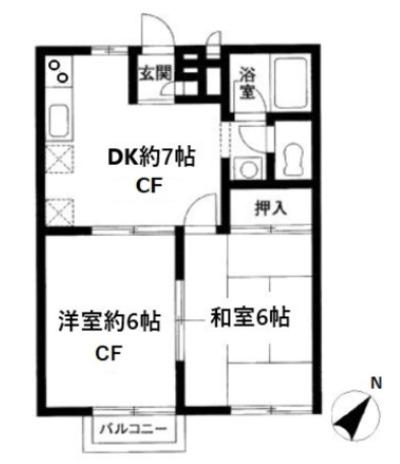 ヒルサイド悠(2DK/2階)の間取り写真