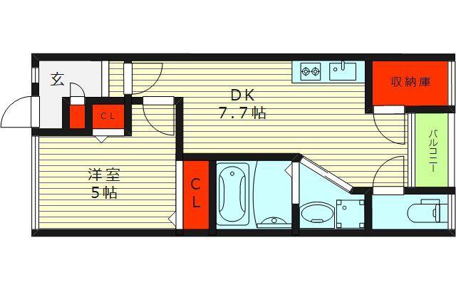 ターフィーズフラット今津(1DK/1階)の間取り写真