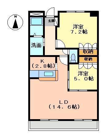 ウエスト HILL(2LDK/1階)の間取り写真