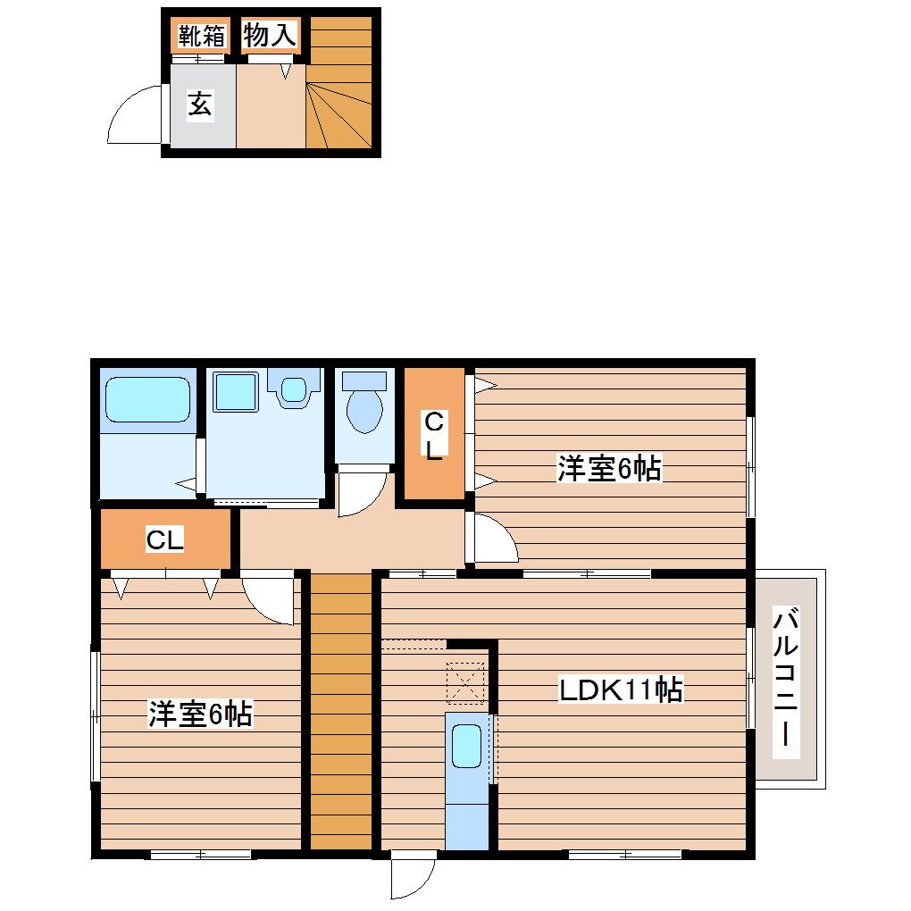ウィステリア(2LDK/2階)の間取り写真