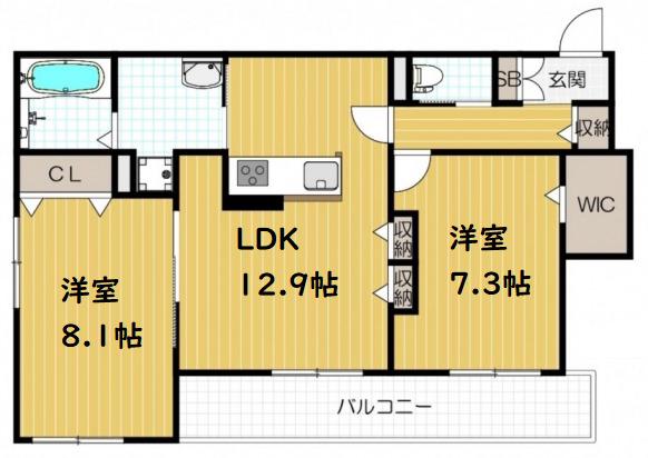 シルフィードうめきた(2LDK/1階)の間取り写真